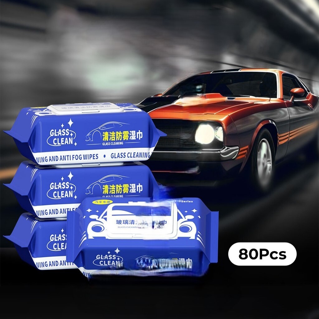 Car Mirror Cleaning Wet Wipes Car Glass Mirror Care Anti Fog 80pcs per Bag