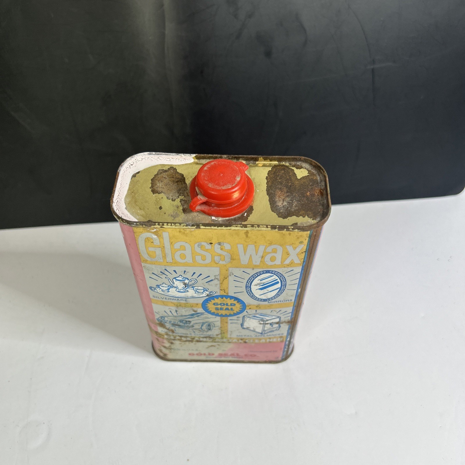 Vintage Gold Seal Glass Wax Metal Chrome Cleaner almost Full 16oz Tin Can USA