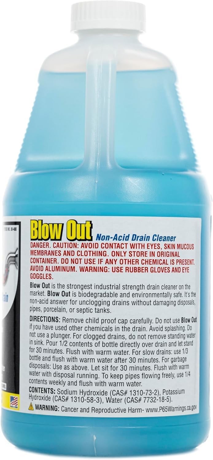 ComStar Blow Out 1/2 Gal Non-Acid Liquid Drain Cleaner for Clogged Drains,6 Pack