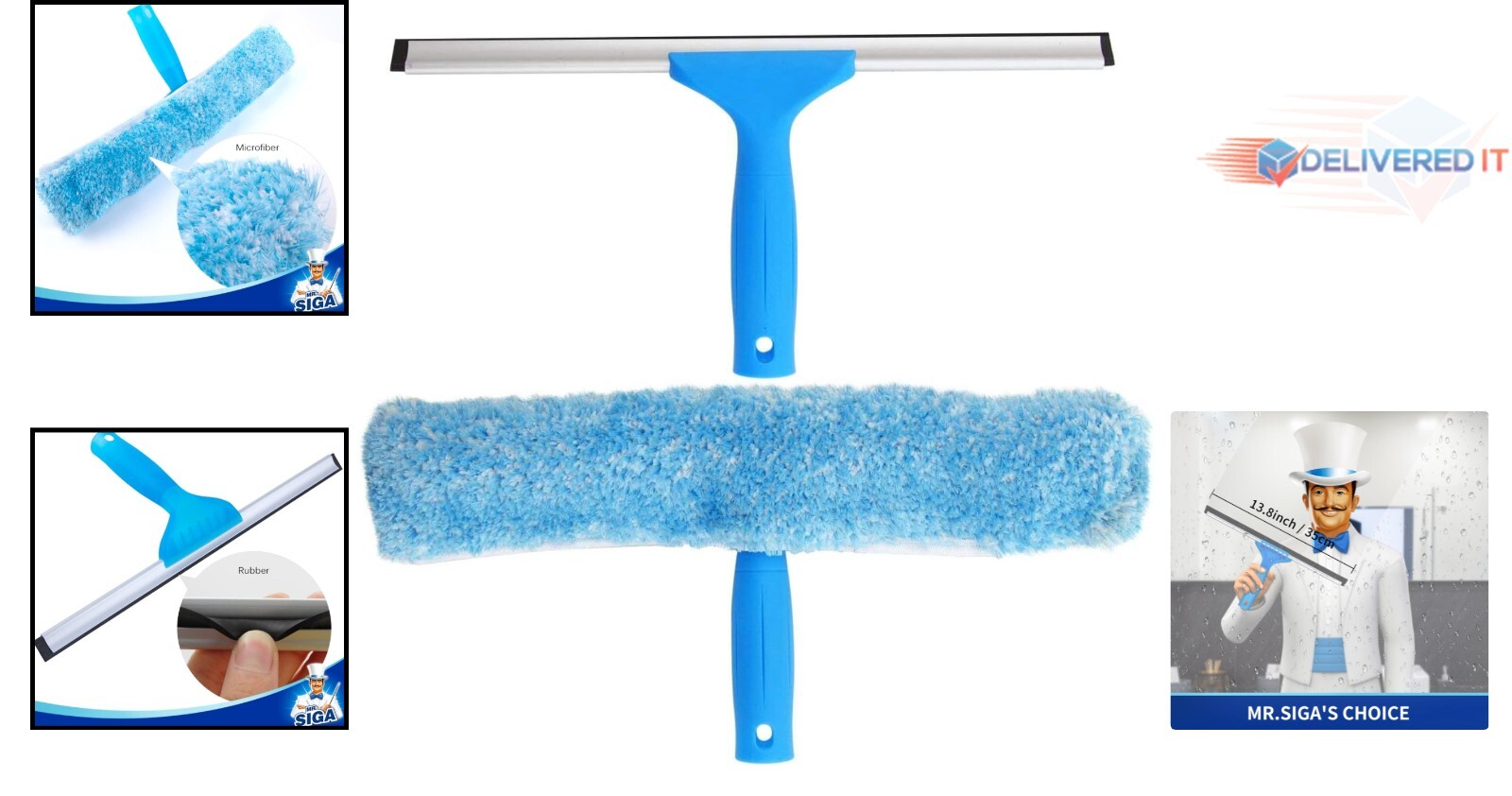 Window Cleaning Combo Squeegee & Microfiber 14″ Lightweight for Home Use