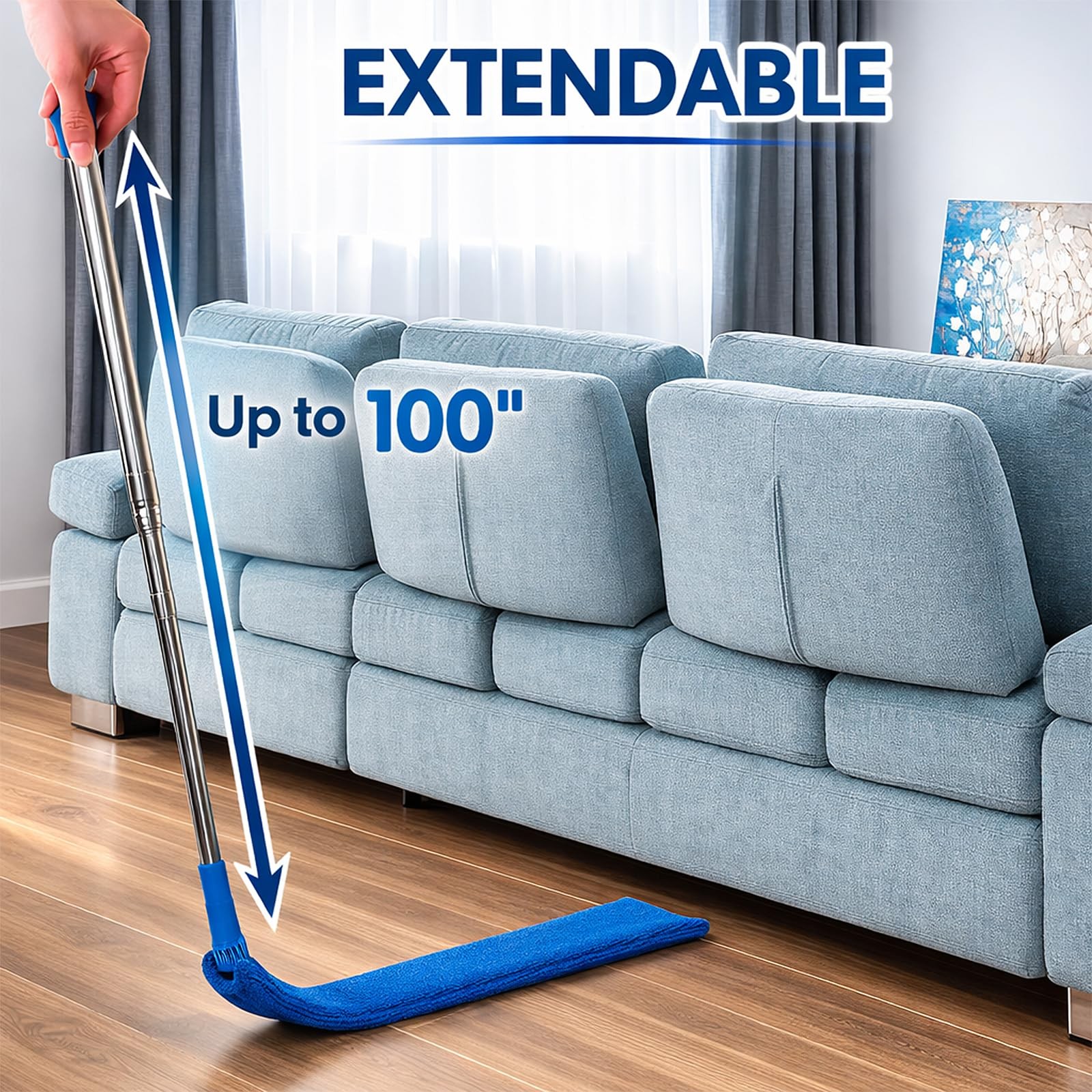 Retractable Gap Dust Cleaner with Extension Pole 30” to 100”, Cleaning Tool…