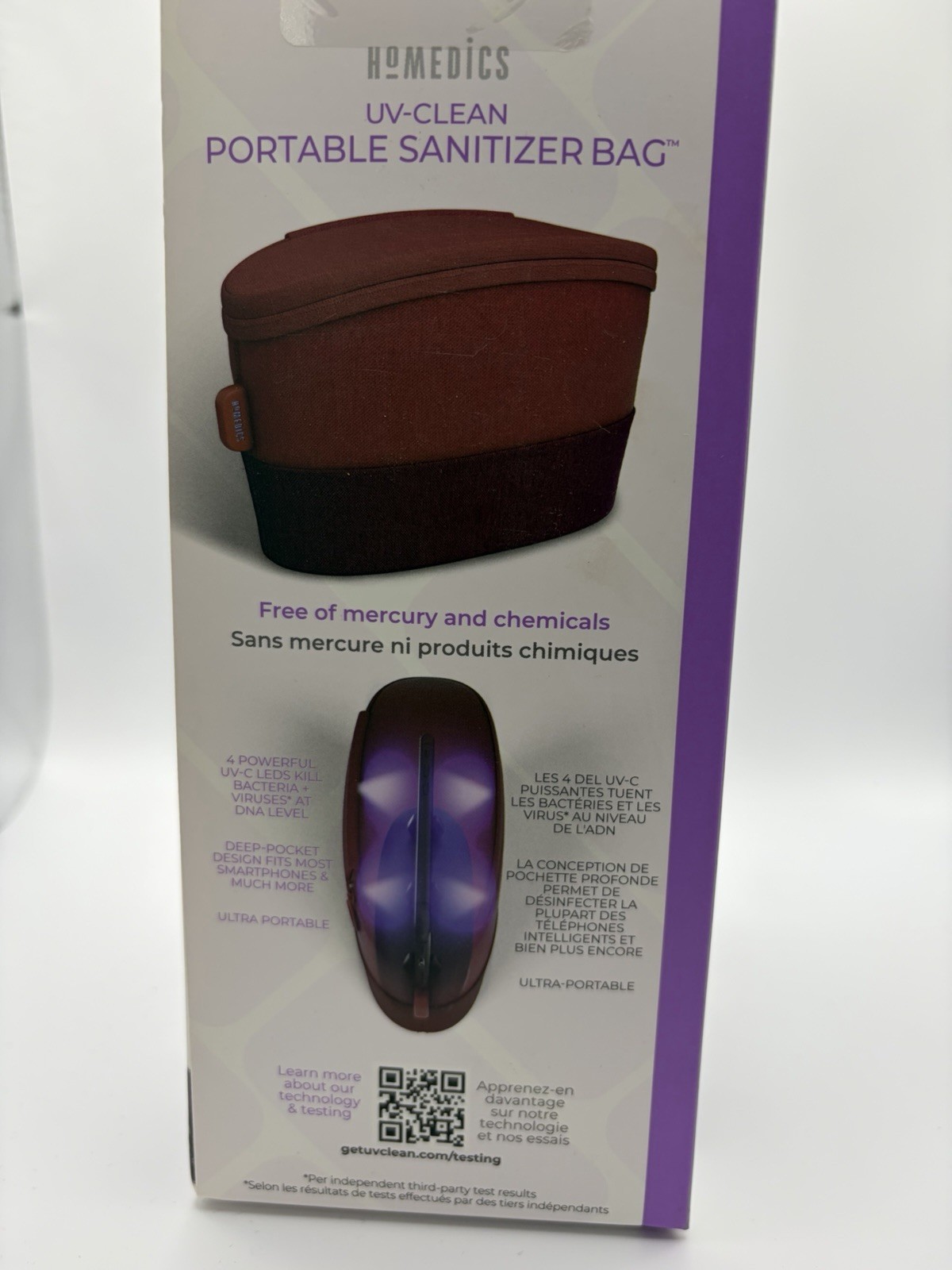 NIB HoMedics UV-CLEAN Portable Sanitizer Bag Rechargeable UV-C LED Red SAN-B100