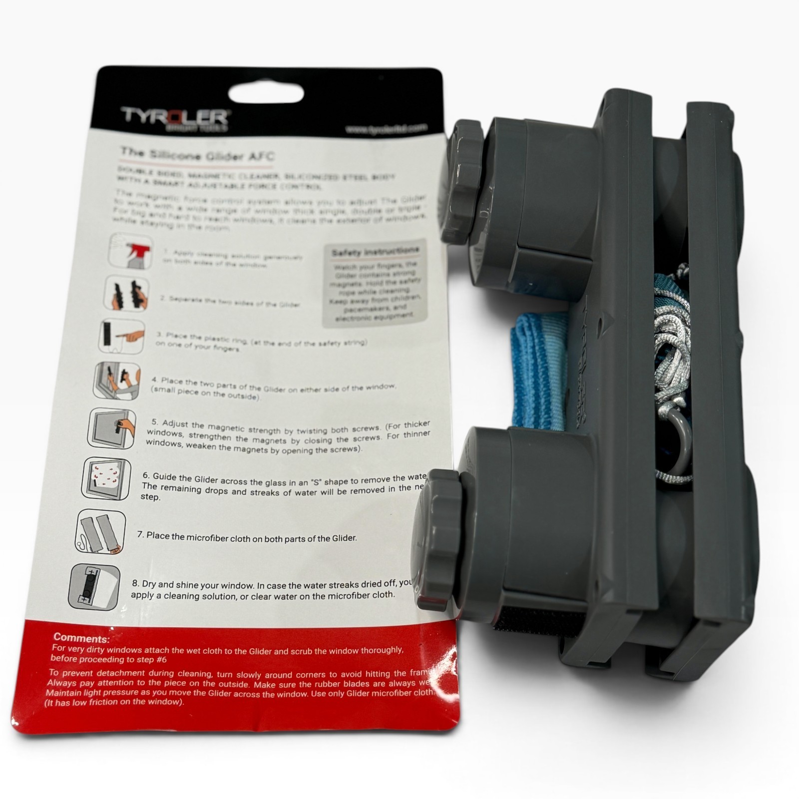 Magnetic Window Cleaner Tool, Double Sided Silicone, 0.24″–1.5″ Thick Window