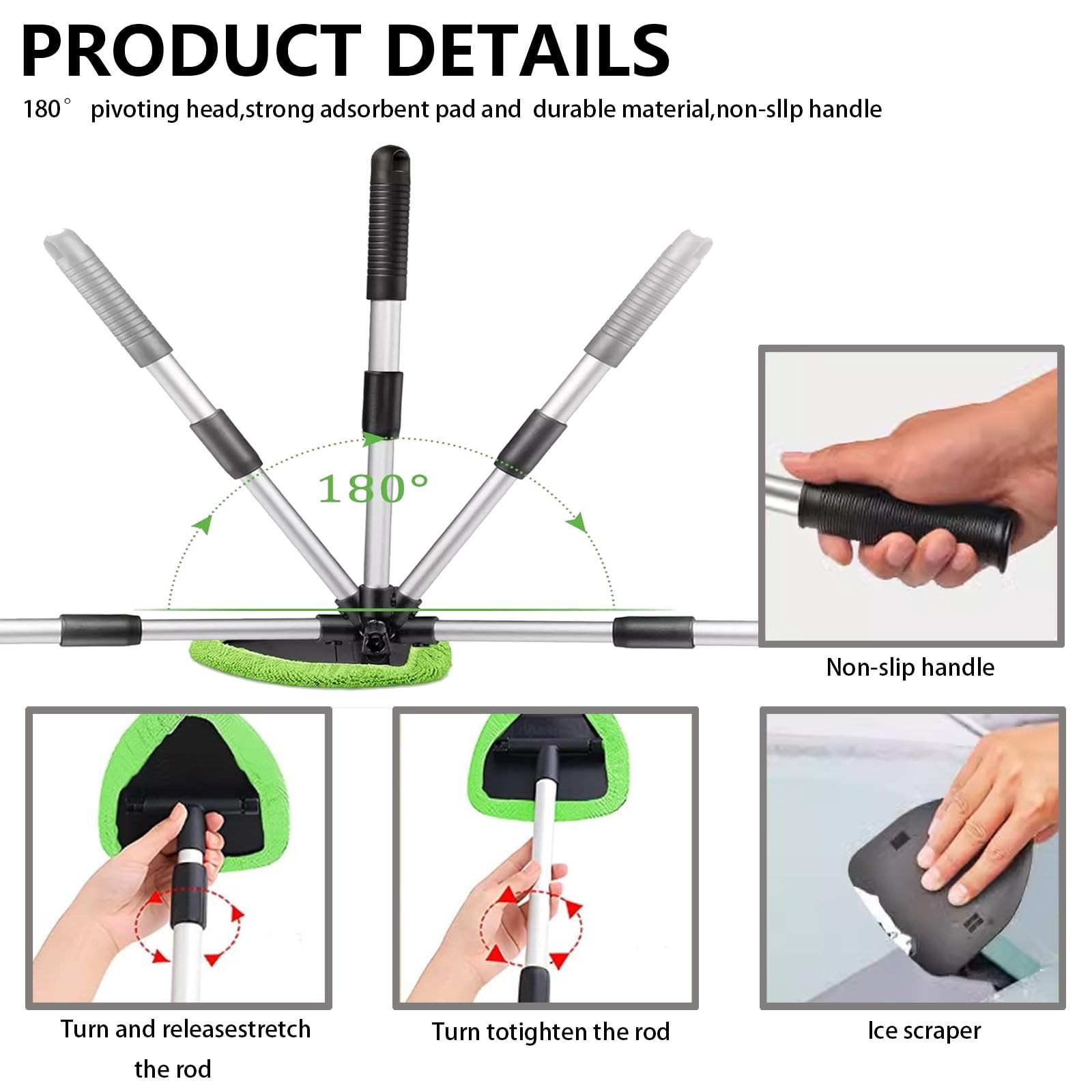 Car Windshield Cleaning Tools, Expandable Car Window Cleaner kit with 4 Reusa…