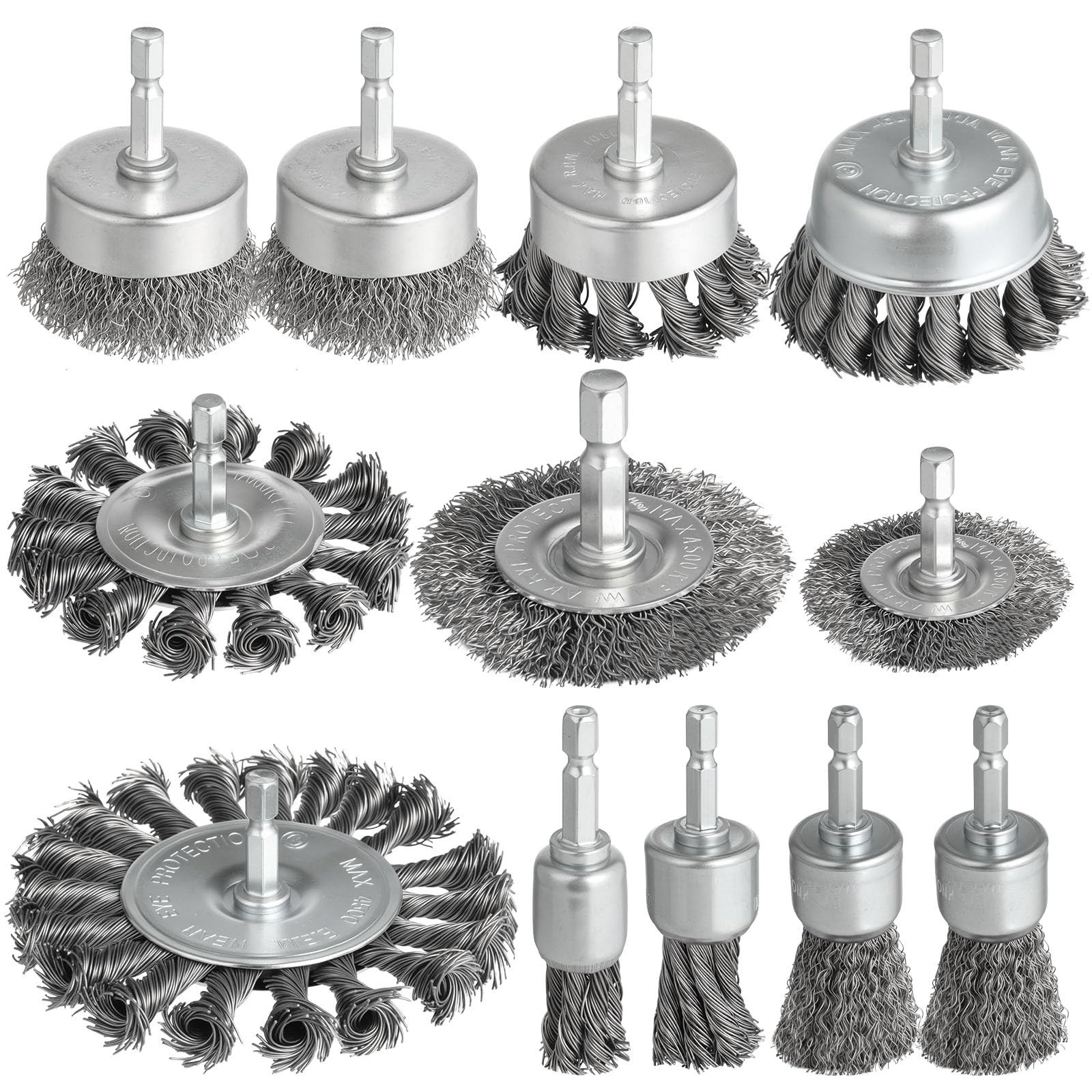 12 Pcs Heavy Duty Wire Brush Set for Drill, 1/4″ Hex Shank, Rust & Paint Removal