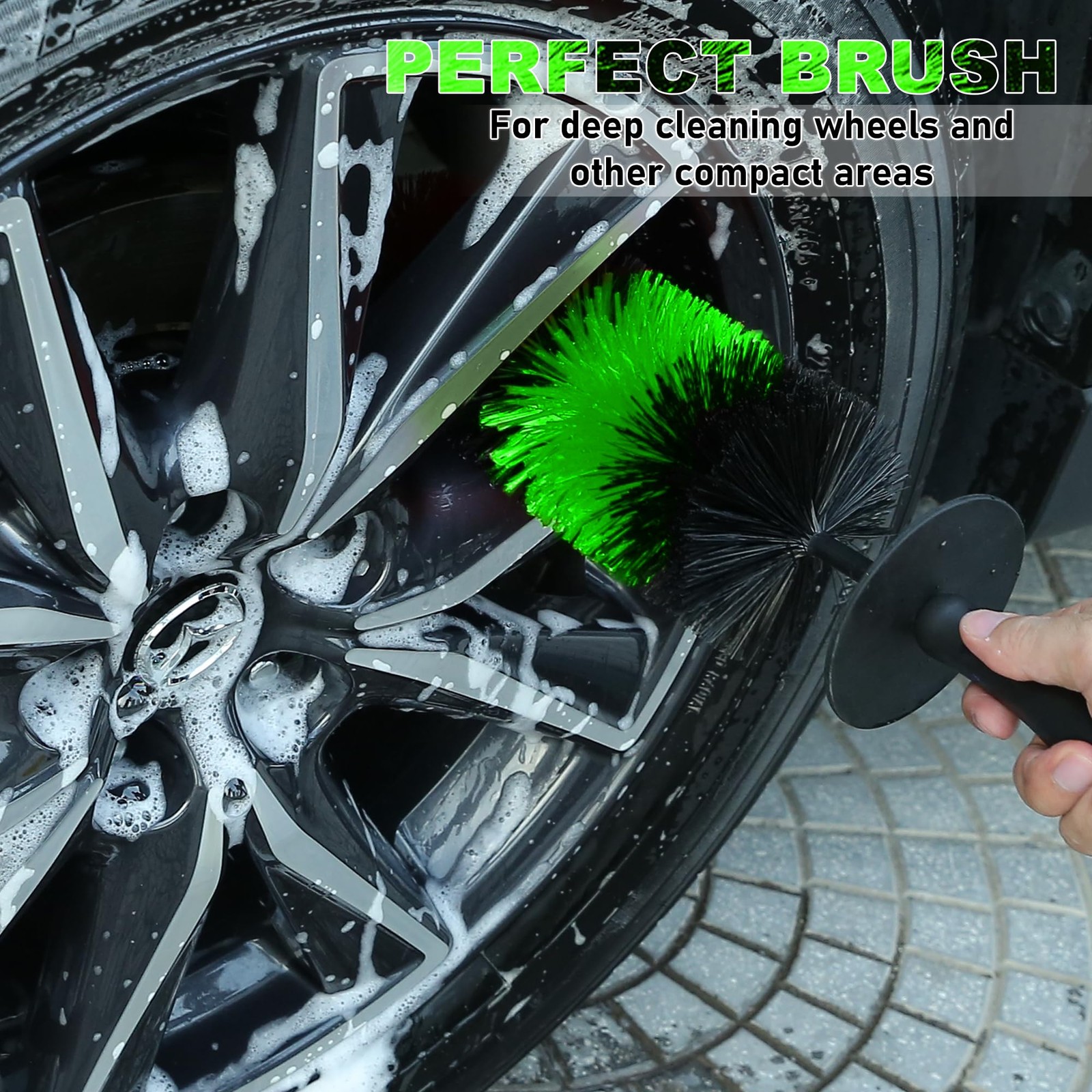 Wheel & Tire Brush Long Soft Bristles for Rims Wheel Wells Exhaust Tips Green