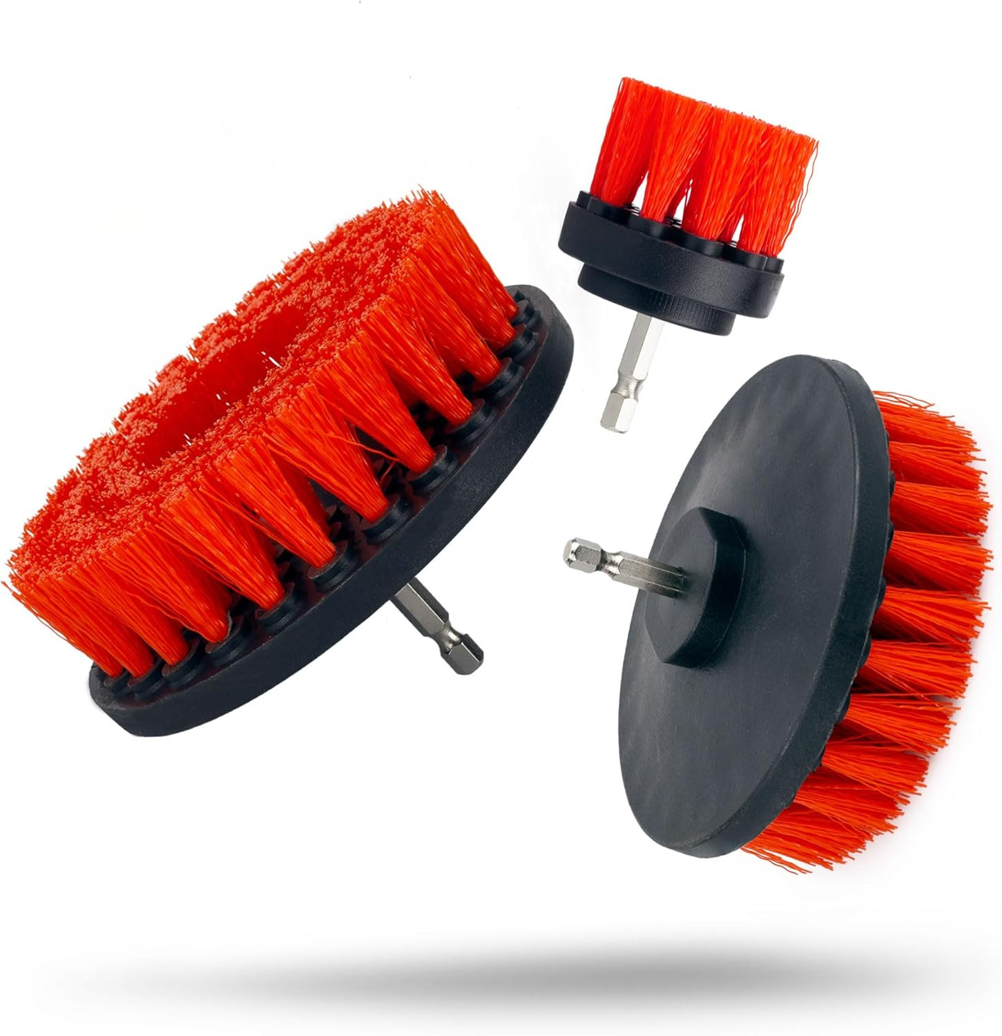2″, 4″, 5″ Universal 3-Piece M8 Drill Brush Set – Carpet & Upholstery Cleaner wi