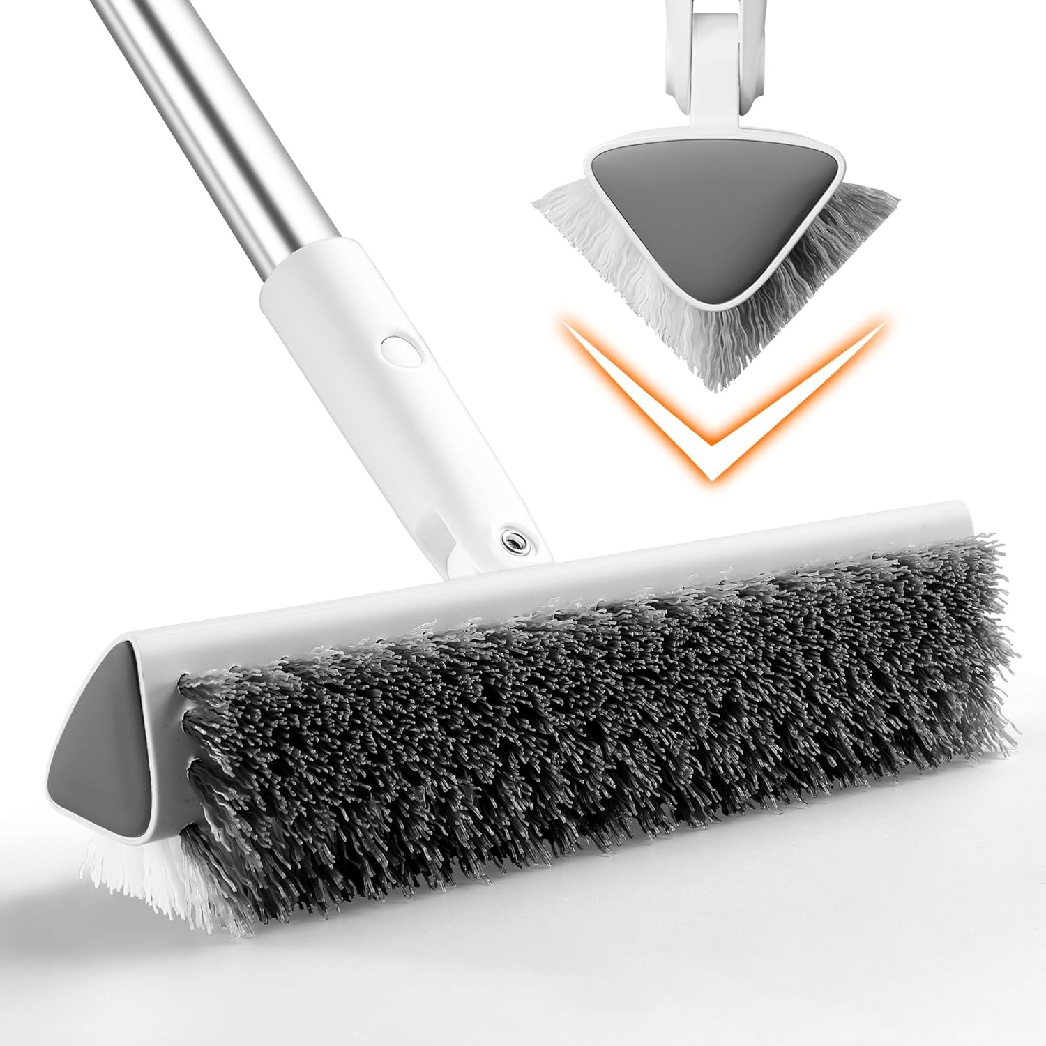 Grout Brush with Long Heavy Duty Handle, 180° Swivel Floor Scrub Brush, V-Shape