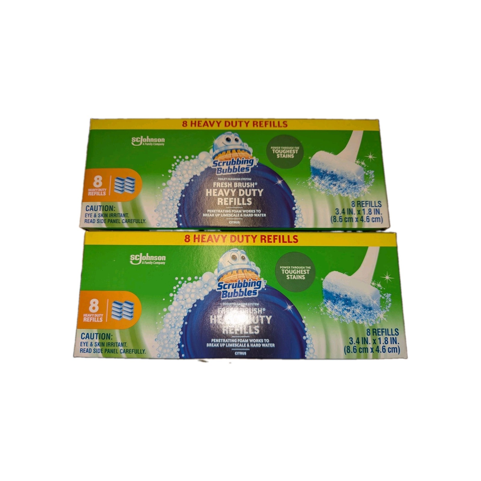 2 Pack Scrubbing Bubbles Fresh Brush Heavy Duty Refills Citrus, 16 Pads Total