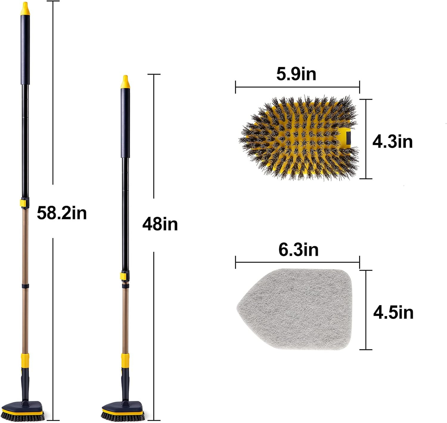 Tub Tile Scrubber Brush 2 in 1 Cleaning Brush 58.2 Inch Adjustable Telescopic Po