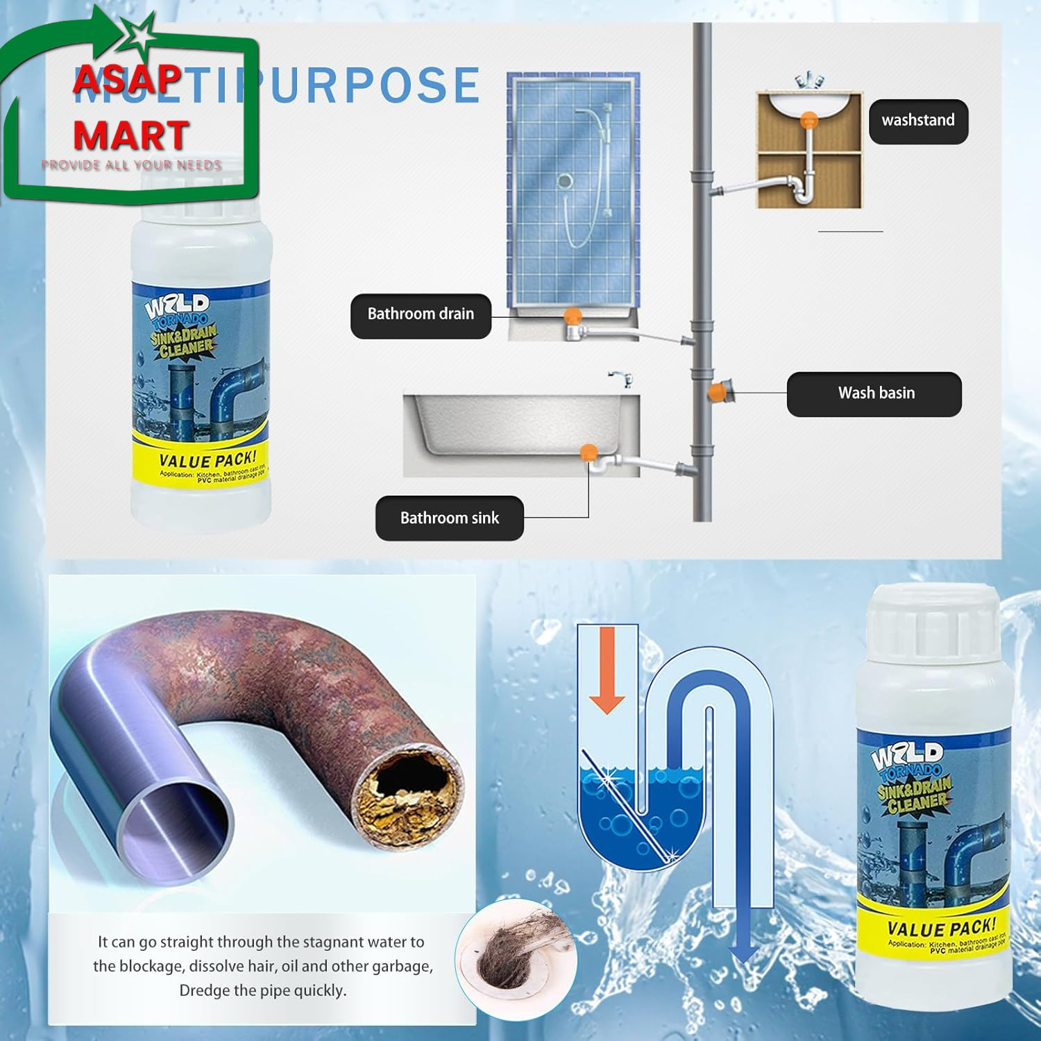 Wild Tornado Pipe Dredge, Powerful Sink and Drain Cleaner Powder, Fast Foaming D
