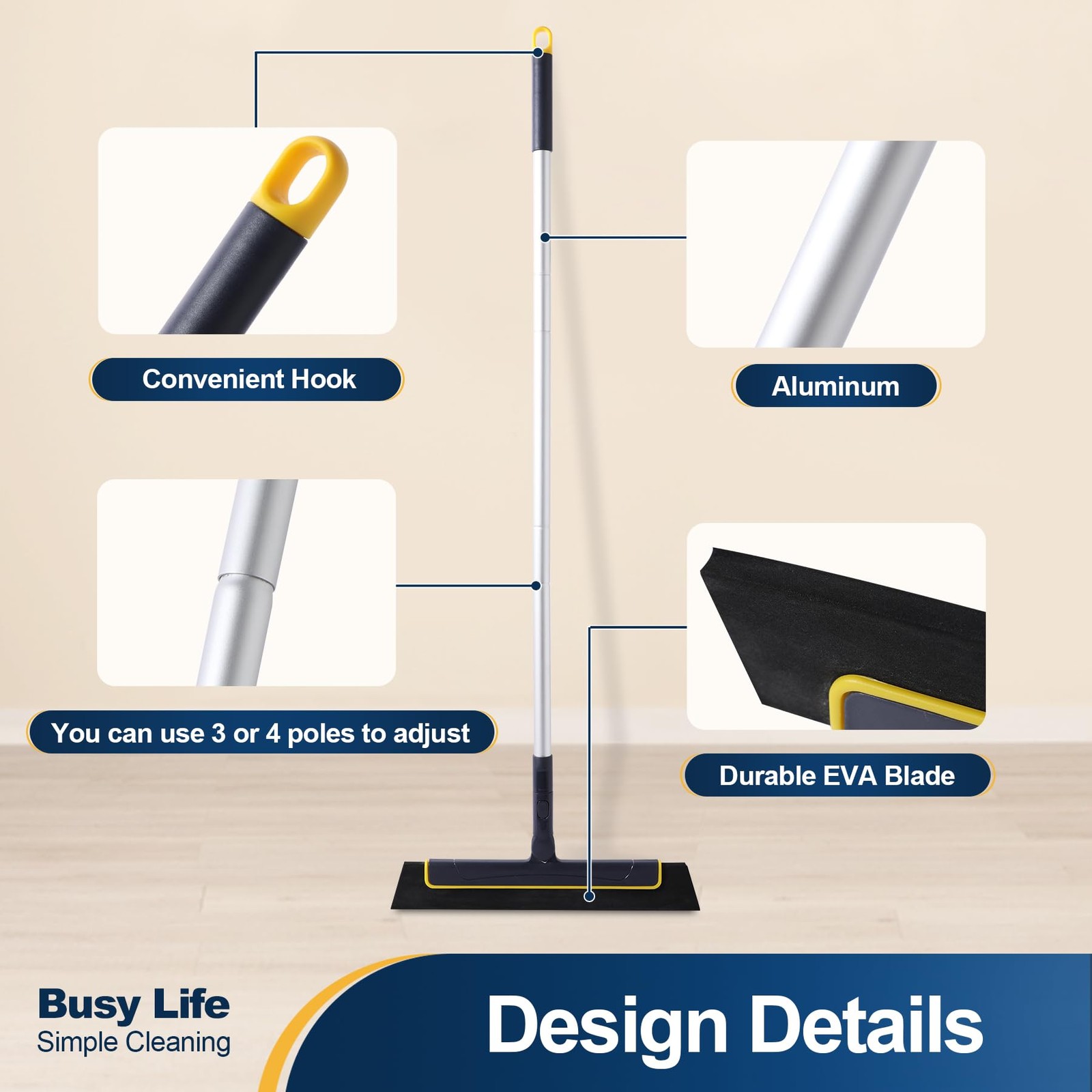 Yocada Floor Squeegee Broom EVA Foam Blade Aluminum Pole for Shower Bathroom …
