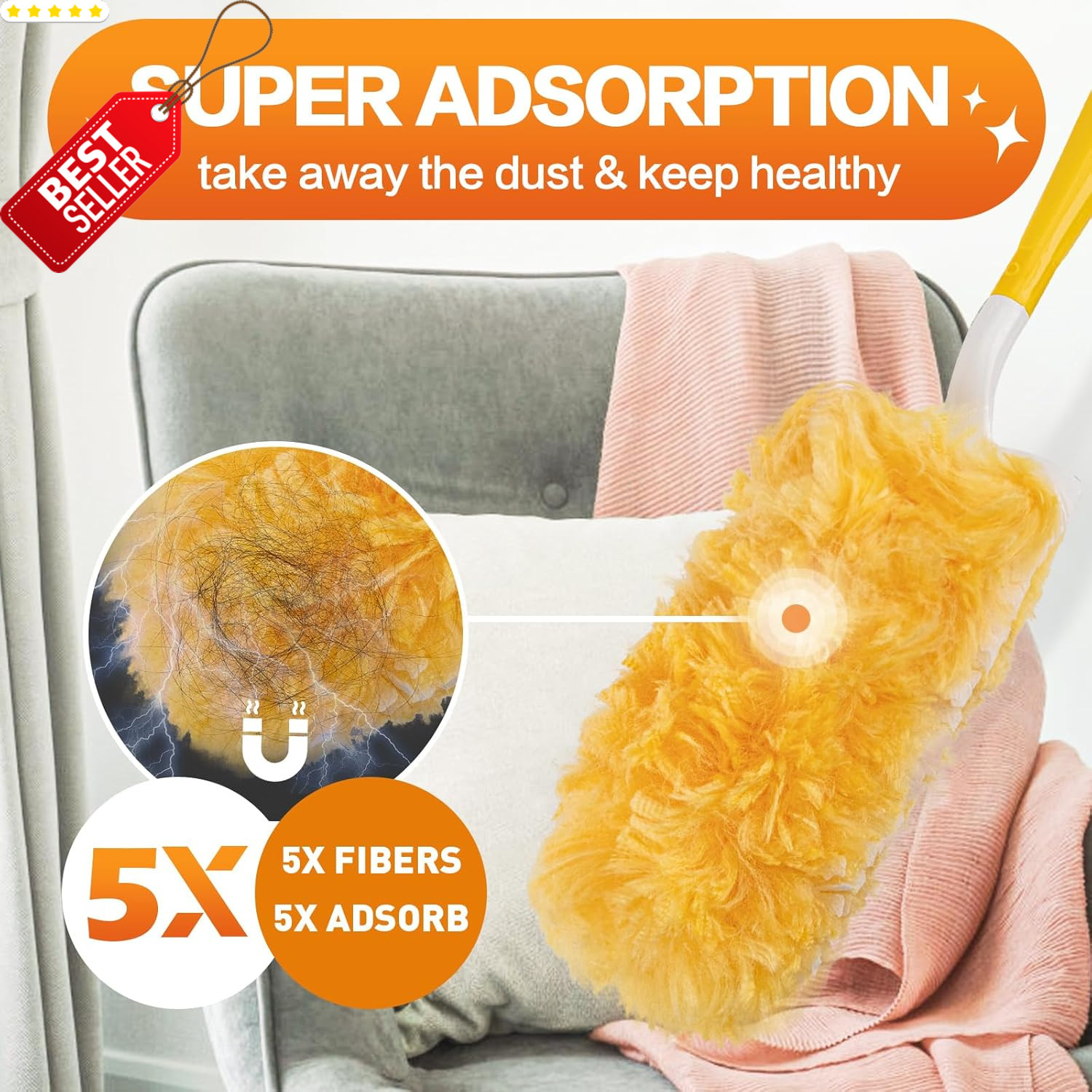 Heavy Duty Duster Refills 60ct 360 Dusting Kit with 3ft Extension Handle – US