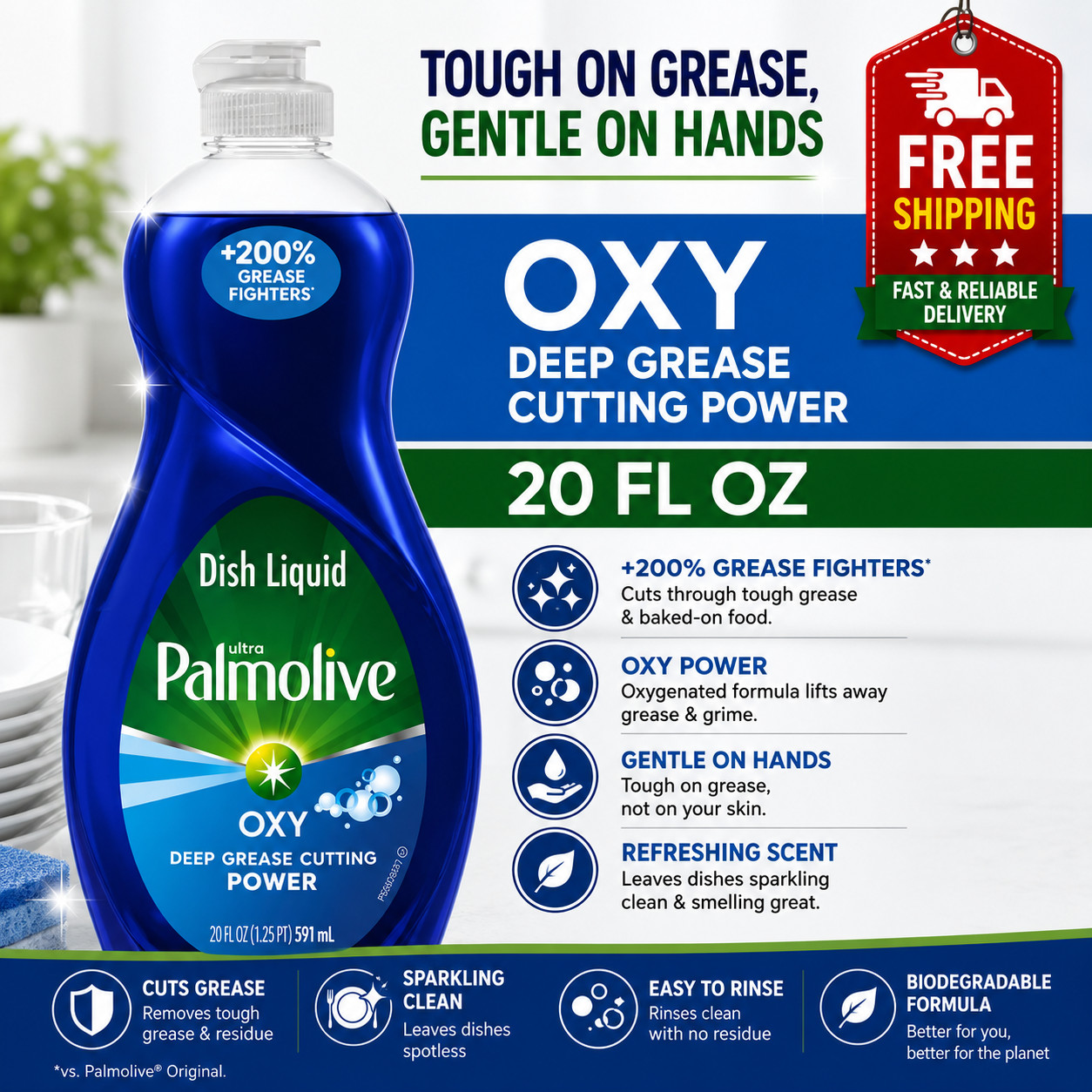 Palmolive Ultra Oxy Liquid Dish Soap, Power Degreaser, 20 fl oz Bottle