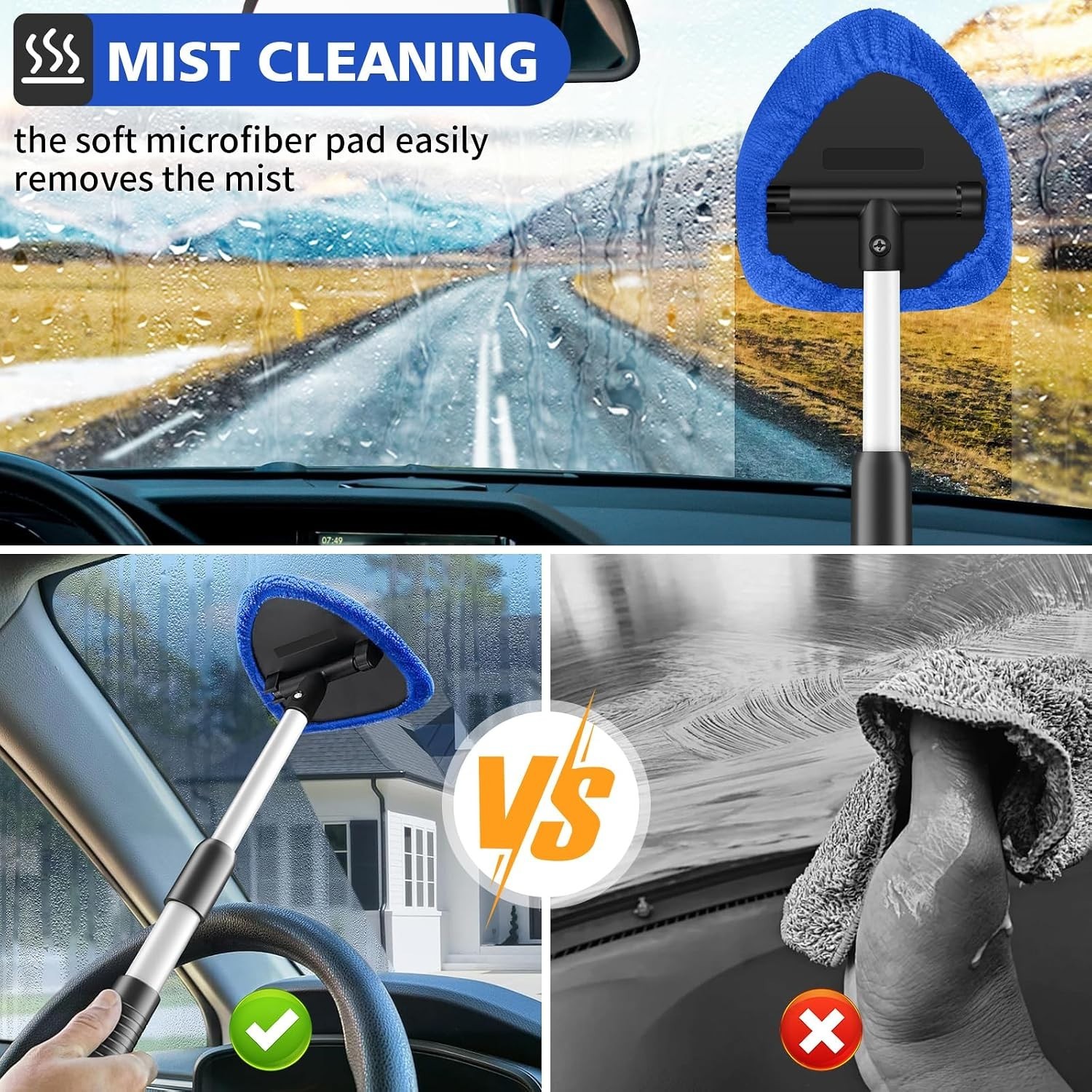 Windshield Cleaning Tool, 23-inch Extendable Handle Car Window Cleaner with 4…
