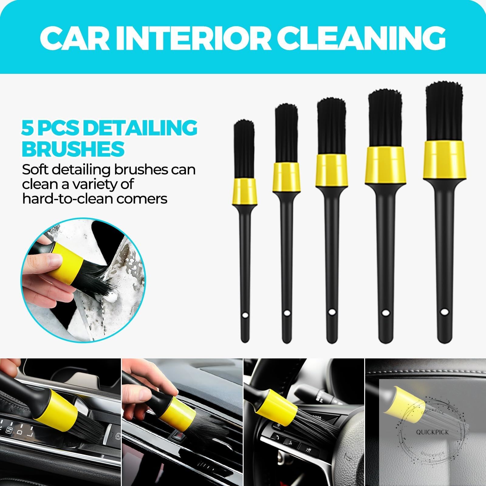 30Pcs Car Detailing Kit for Interior, Exterior and Wheel Cleaning Brushes towels