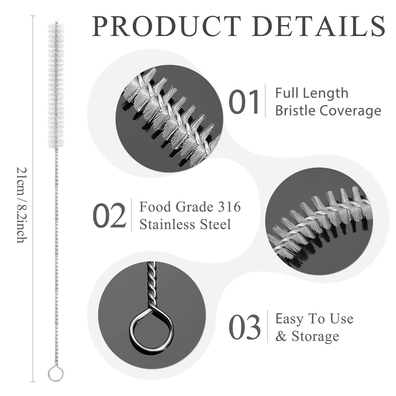 Straw Cleaner Brush, Reusable Metal Handles Straw Cleaning Brush Extra Long f…