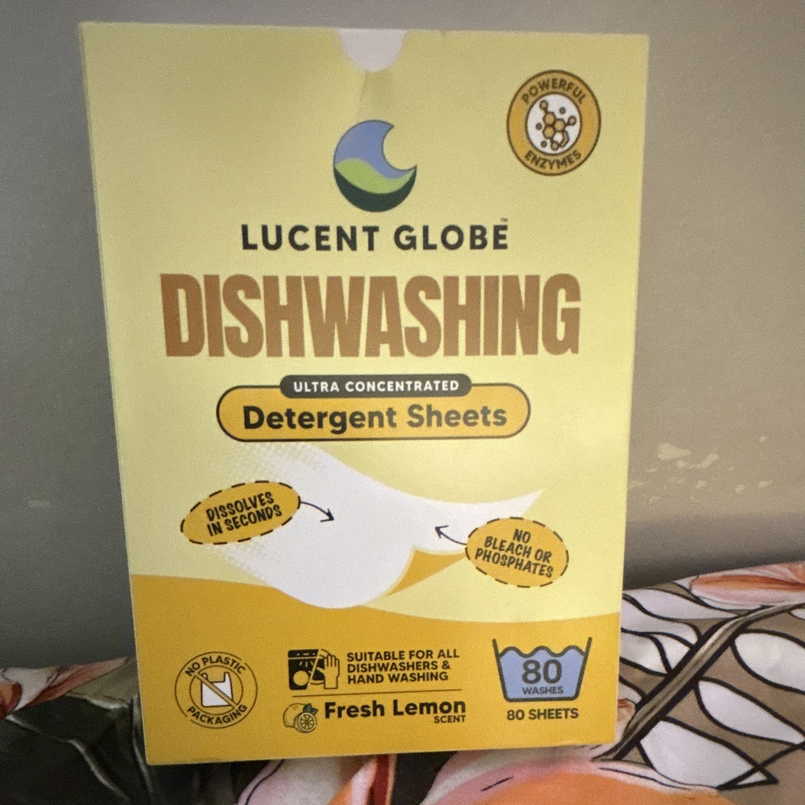 Lucent Globe Ultra Concentrated Dishwasher Detergent Sheets Fresh Lemon 80