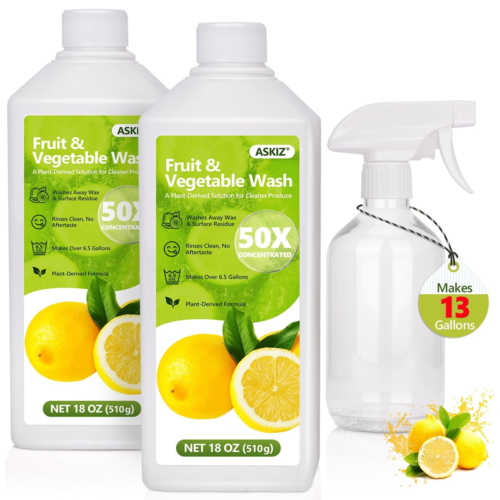 Fruit & Vegetable Wash 13 Gallons – Lemon Cleaner, Improved Nozzle, Multi-Purpos
