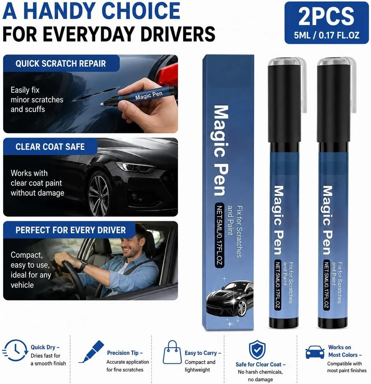 2026 Magic Car Scratch Remover Pen, Car Scratch Remover Pen, Clear Coat Touch Up