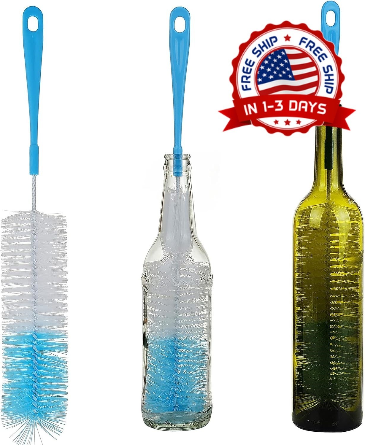 Cepillo Limpiador de Botellas Largo Kit Lavar Termos Copas Cerveza Pack 3 Uds