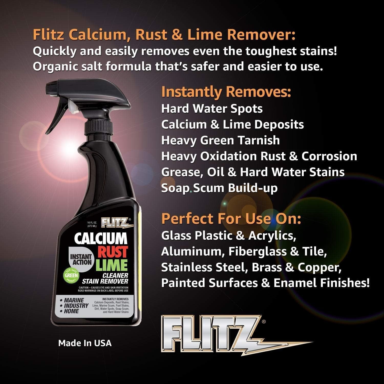 Natural Calcium, Rust & Lime Remover Spray – 16oz for Instant All-Surface Clean