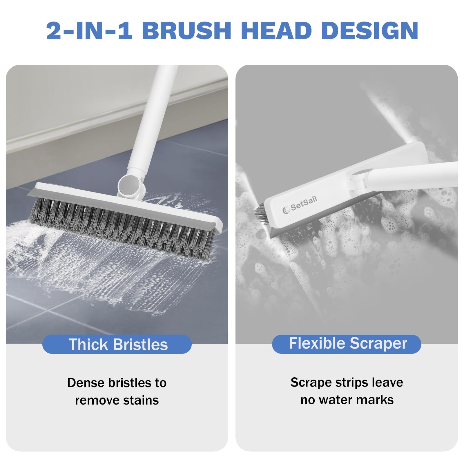 Grout Cleaner Brush with Long Handle, V-Shaped Floor Scrub Brush Swivel Grout…
