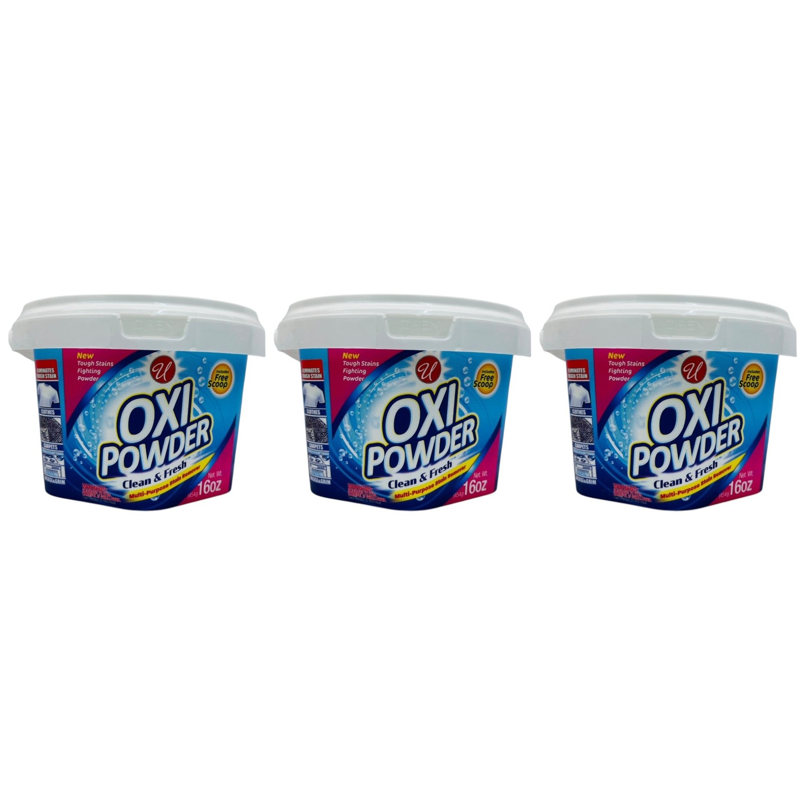 Oxi Powder Multi-Purpose Stain Remover – Clean & Fresh, 16oz (397g) (Pack of 3)
