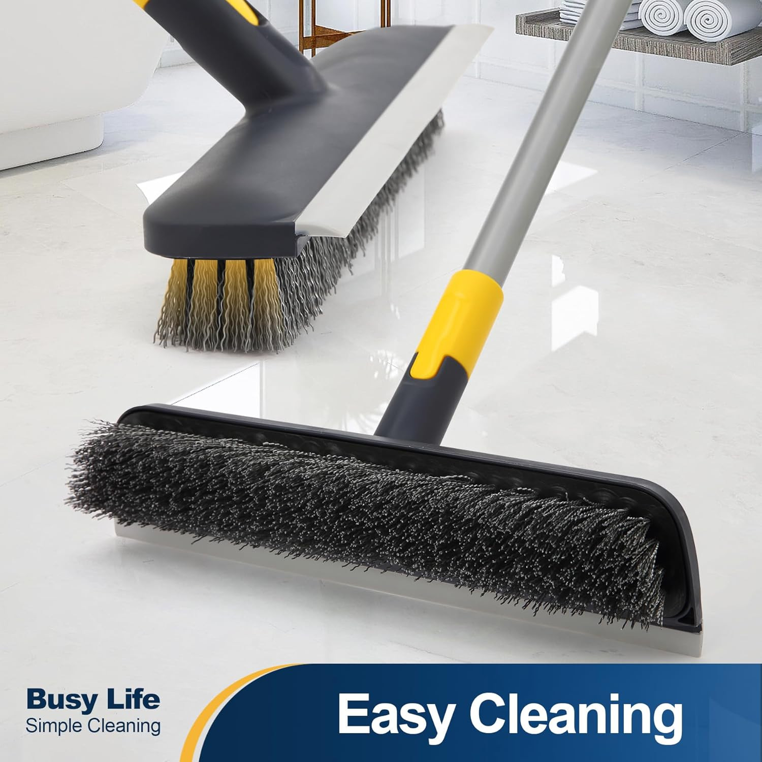 Floor Scrub Brush Telescopic Handle 2 in 1 Scrape Brush Stiff Bristle Shower Scr