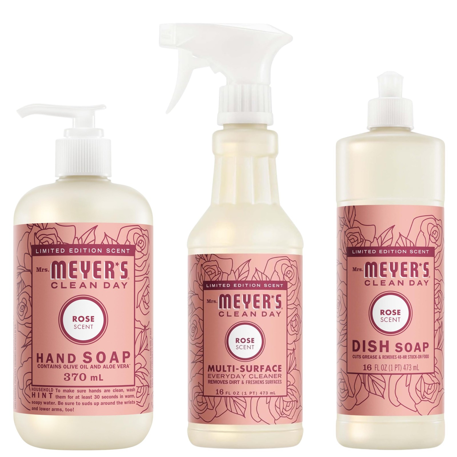 Rose Scent Kitchen Basics Set, Dish Soap, Hand Soap, Multi-Surface Everyday C…