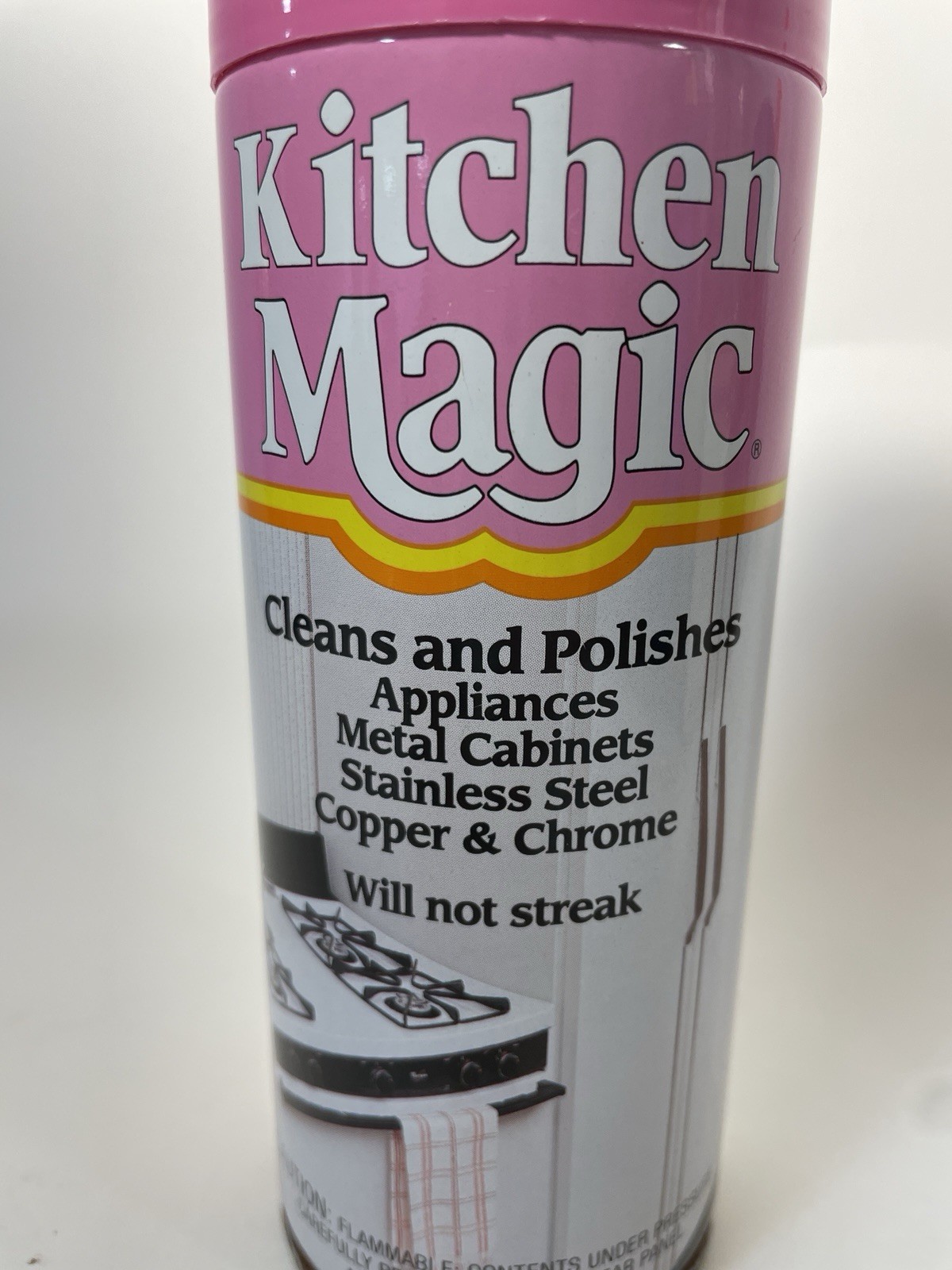 Vtg PINK Full Kitchen Magic 13oz Aerosol Cleaner Spray Metal Polish USA 80s