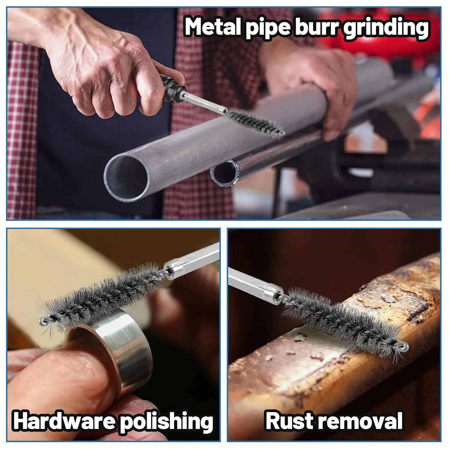 6Pcs 8-0.75 in Stainless Steel Drilling Brush Pipe Cleaning Tool 1 4″