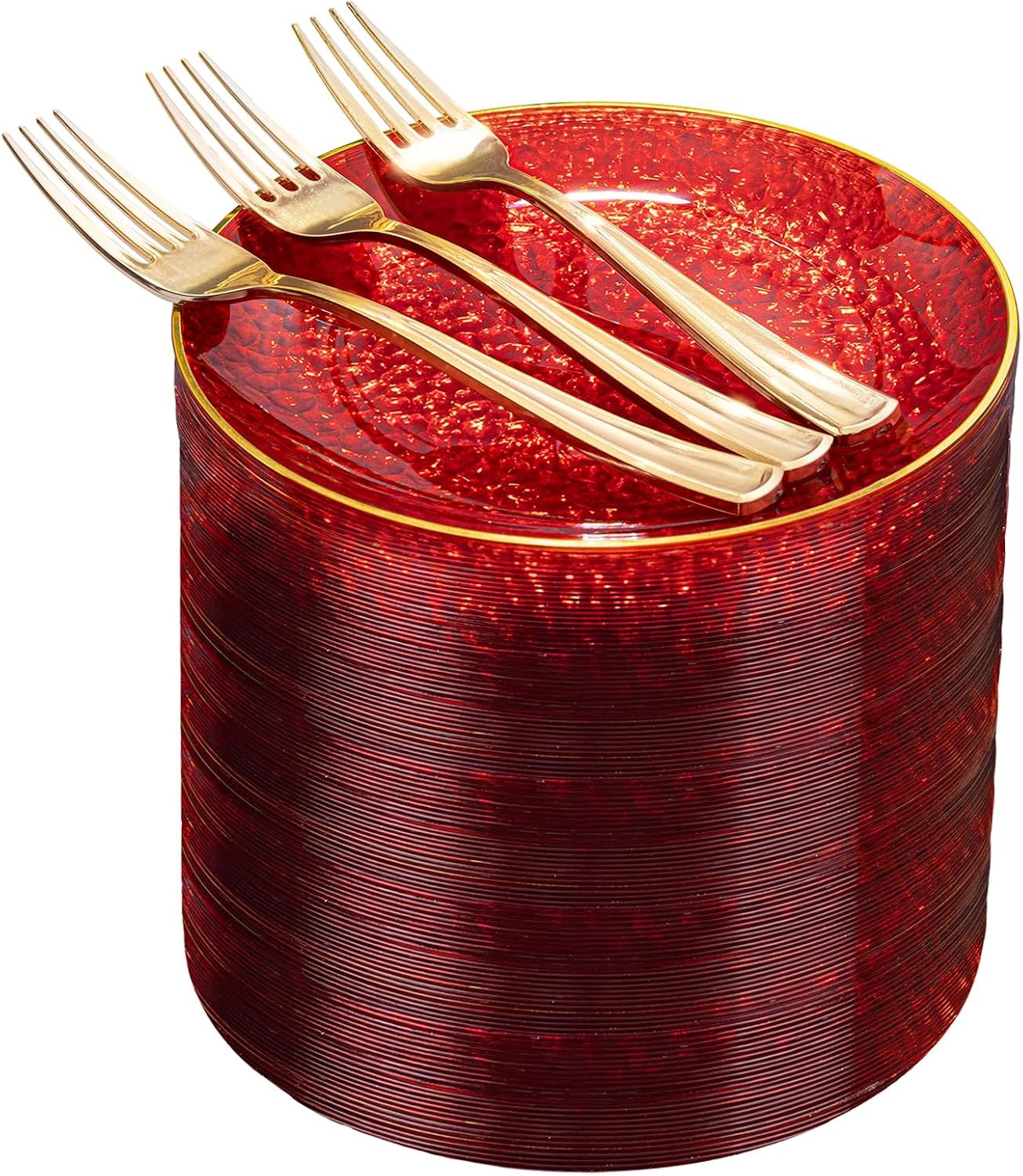 DaYammi 240Pcs Red Plastic Plates Including 120Pcs Red Dessert Plates and 120P