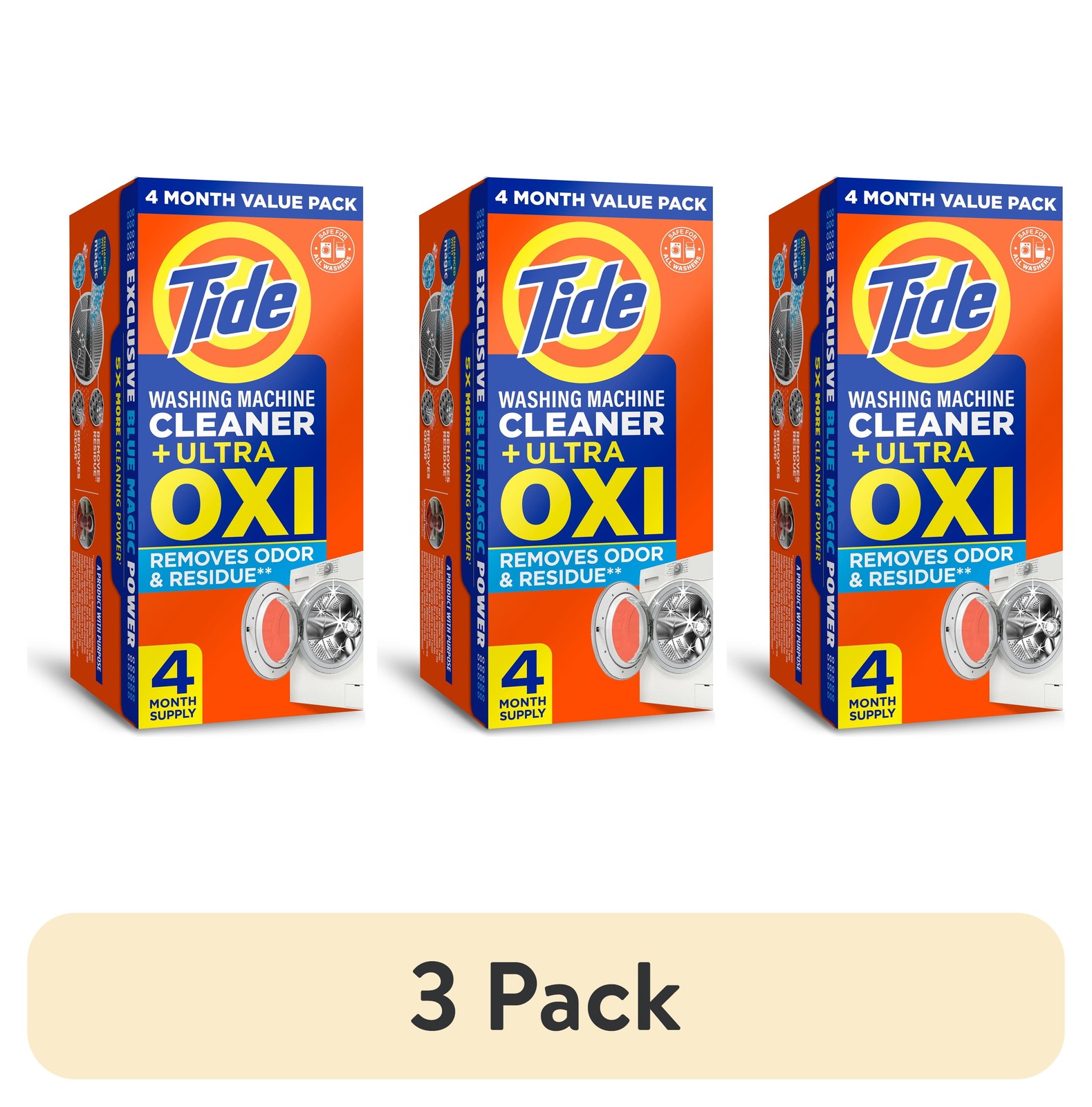 2 Pack Tide Washing Machine Cleaner, Oxi Powder Odor Eliminator 4ct