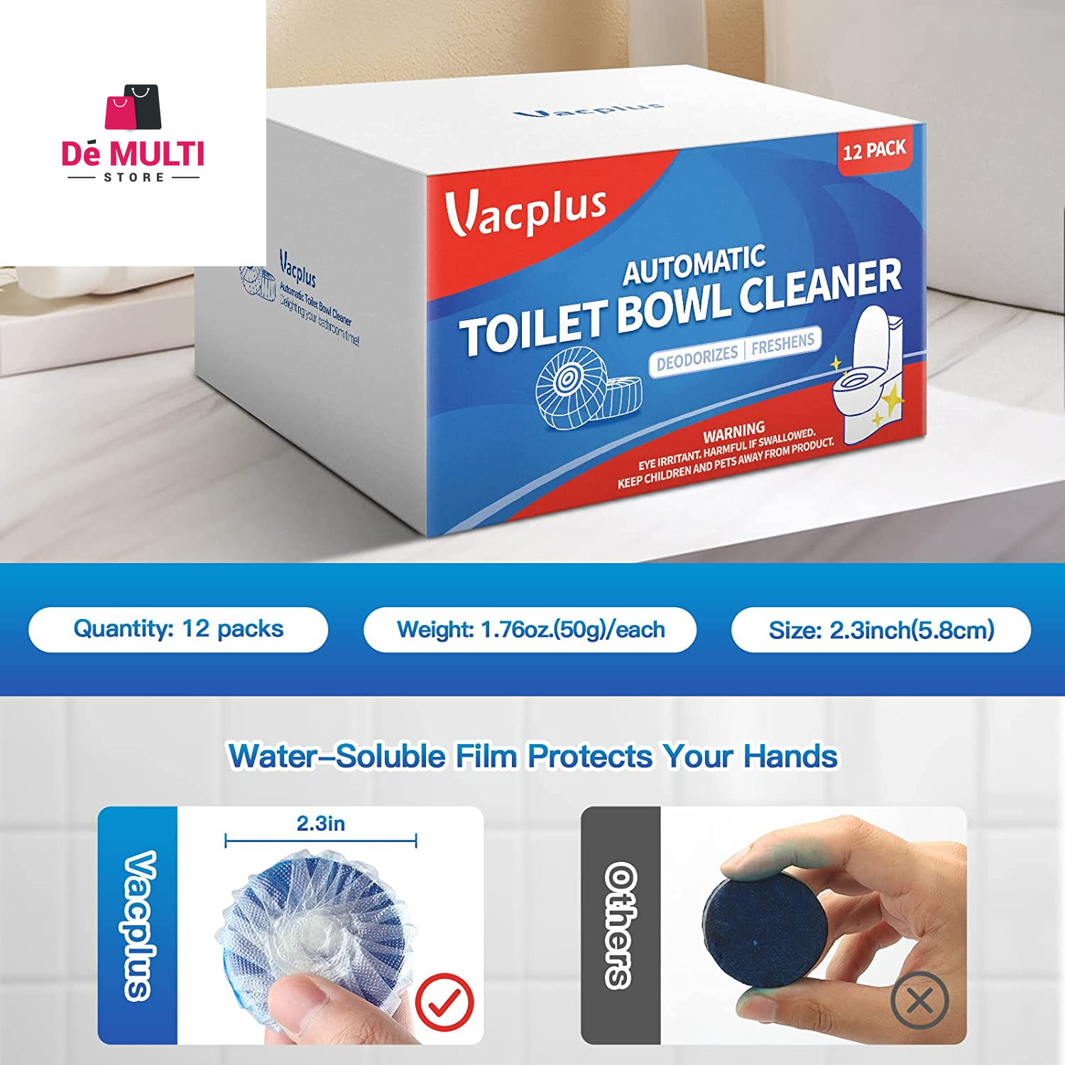 Automatic Toilet Bowl Cleaner Tablets, Bathroom Toilet Tank Cleaner (12 PACK), V