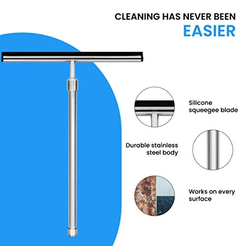 Grand Fusion Shower Squeegee with Long Handle for Glass Doors, Tile Walls,