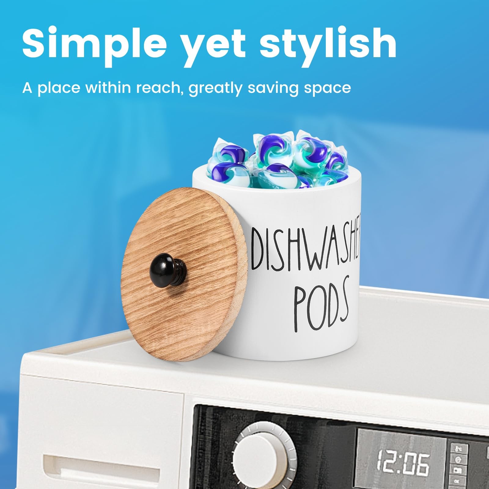Laundry Pods Containers, Wood Laundry Detergent Pods Container with Lid, Roun…