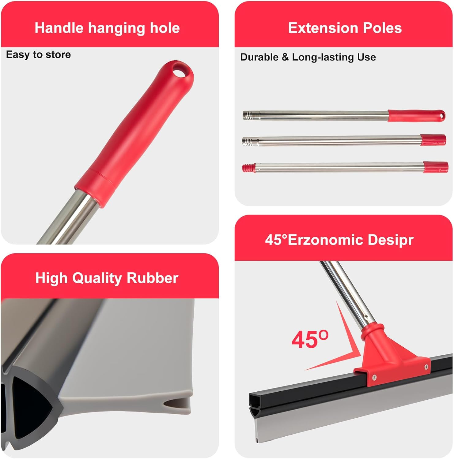 17″ Heavy Duty Floor Squeegee with 40.8 Inch Long Handle, Suitable for Bathroom