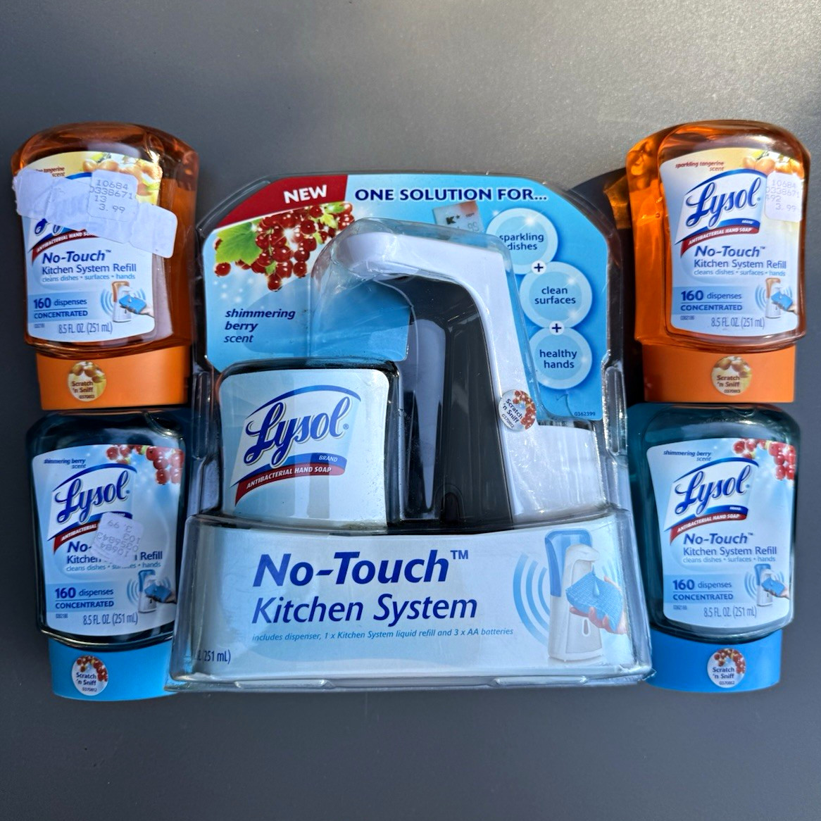Lysol No-Touch Kitchen System Soap Dispenser + 4 Refills 8.5 fl oz