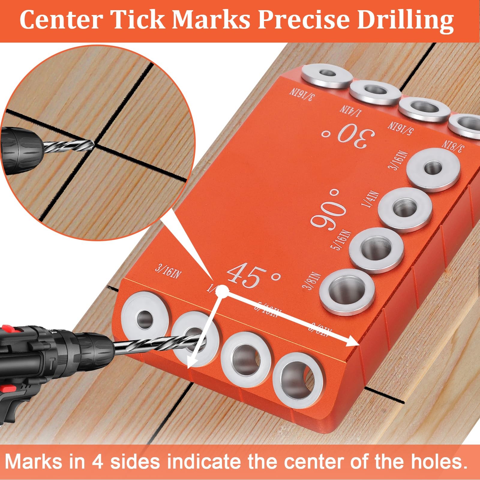 Aluminum Drill Guide, 30 45 90 Degree Angle 4 Sizes for Cable Railing Lag Scr…