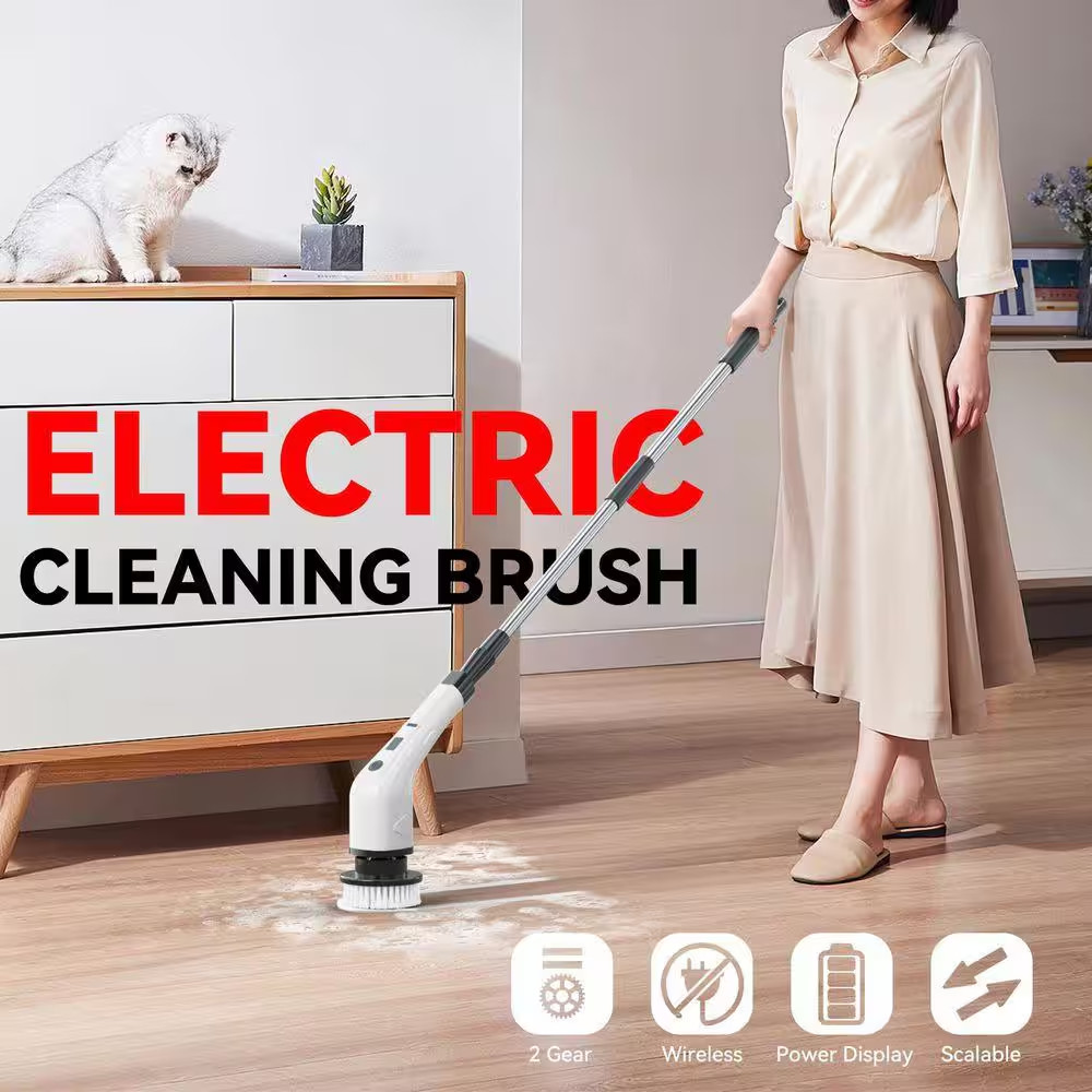 Cordless Portable Carpet Cleaners, Power Scrubber, 2-Speeds, 7-Brush Heads, Long