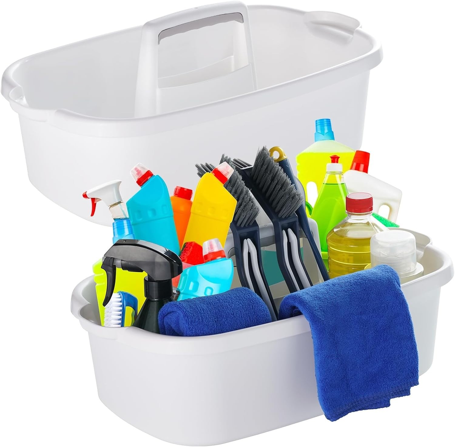 Spacious 2-Pack White Cleaning Supply Caddy with Handle for Home Organization