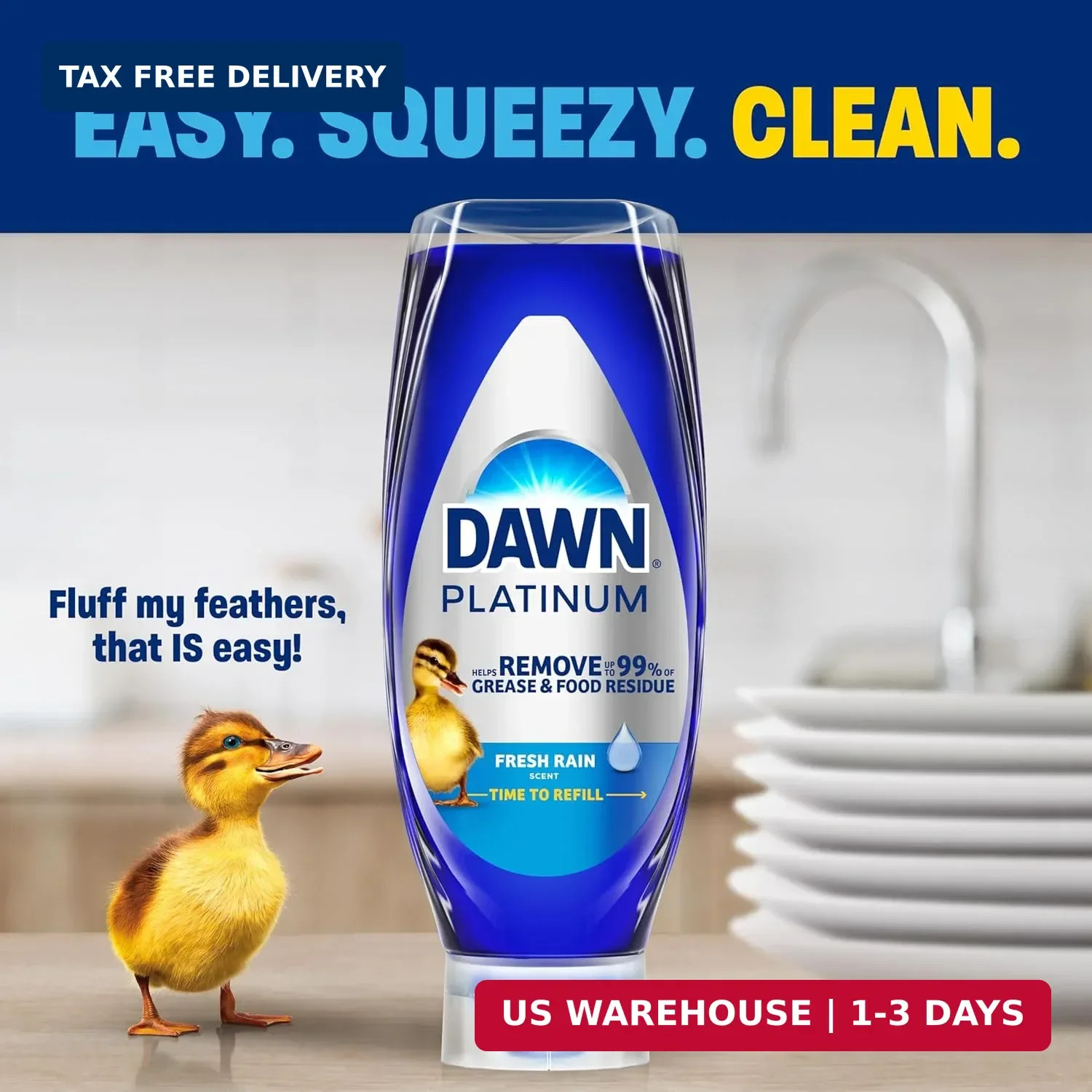 Dawn Platinum EZ-Squeeze Dish Soap, Dishwashing Liquid, Fresh Rain, 2x18oz Bundl