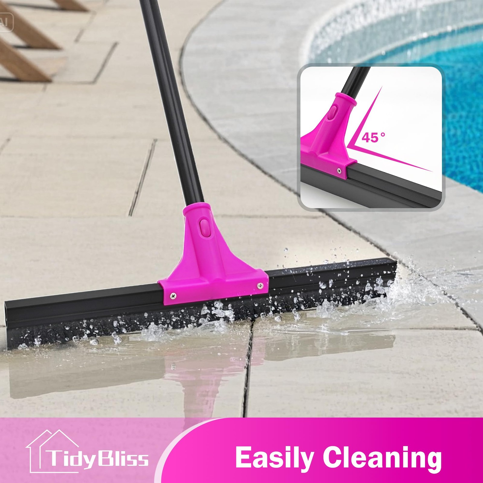 Floor Squeegee Heavy Duty with 58.3 inches Long Handle, Rubber Foam Water Scr…