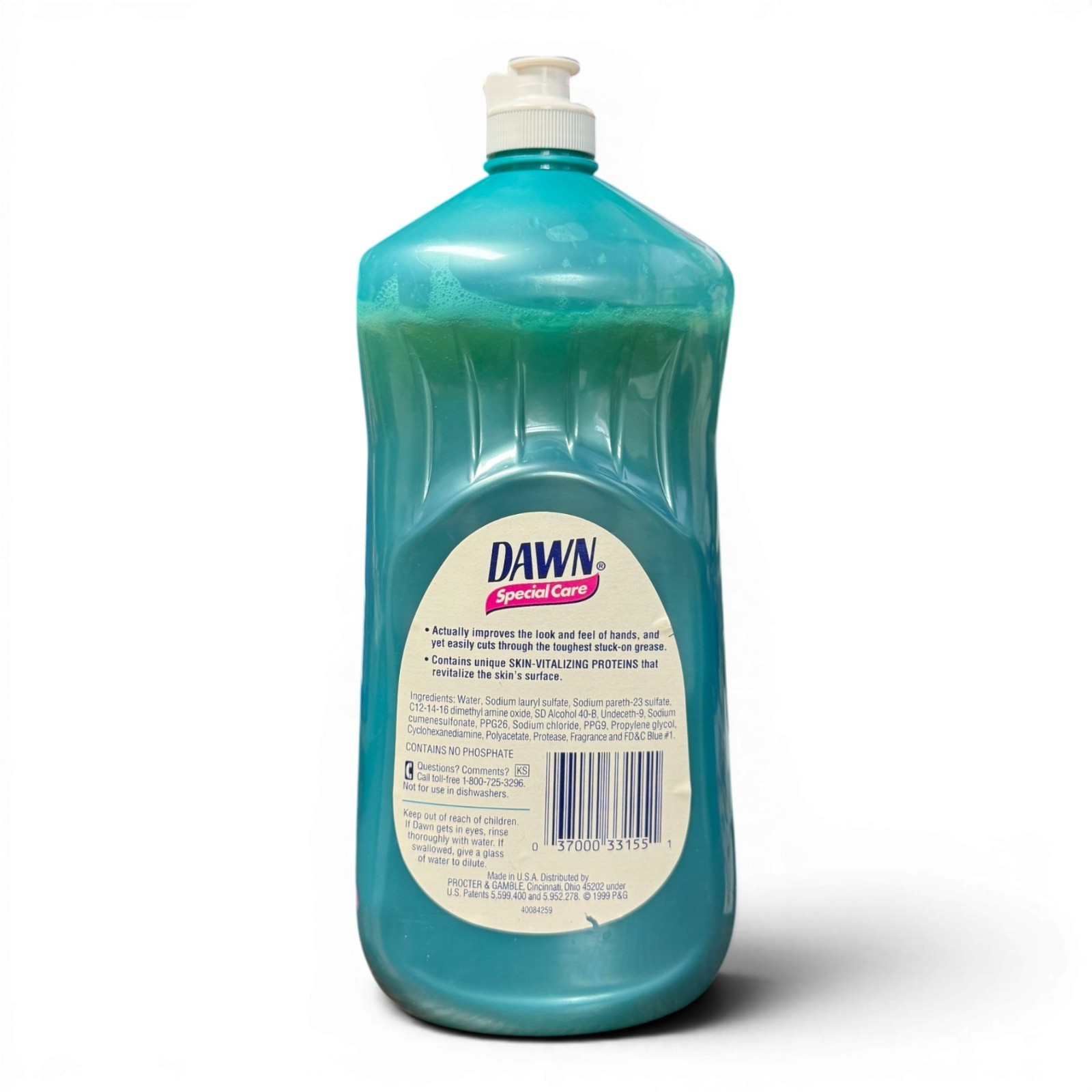 Vintage 1999 Dawn Ultra Special Care Dish Soap 38 oz NOS Detergent Bottle Prop