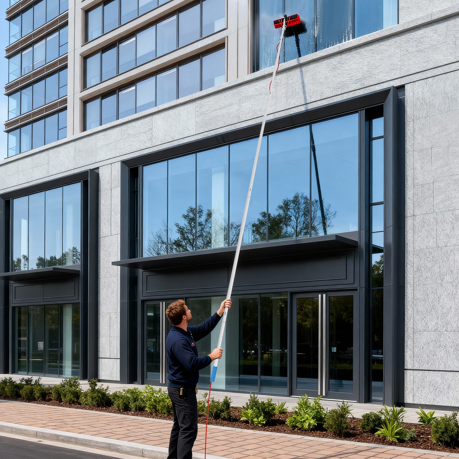 Telescopic Window Cleaning Pole 32.8ft With Water Fed Brush For Solar Panels