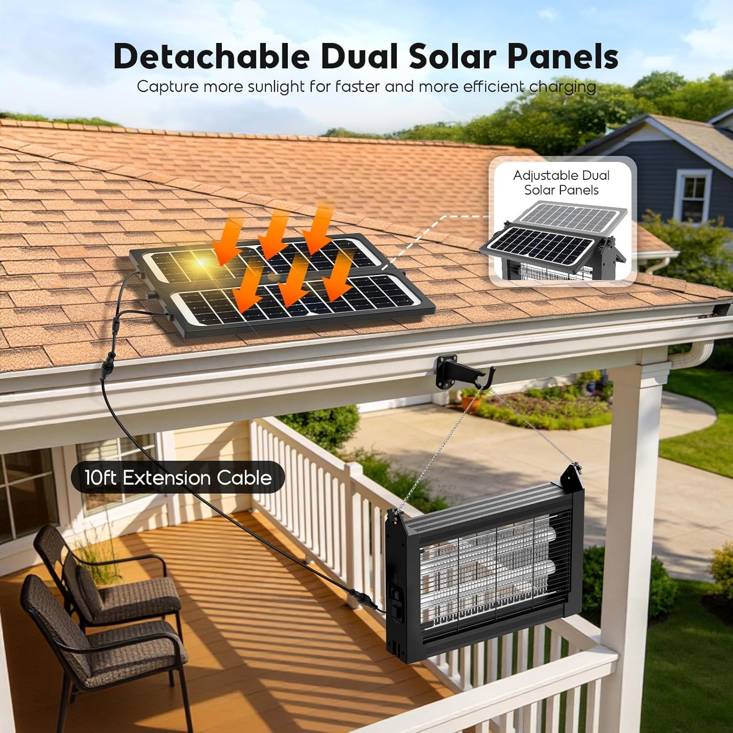 Solar Bug Zapper Outdoor, 4500V Electric Mosquito Zapper with Dual Solar Panel