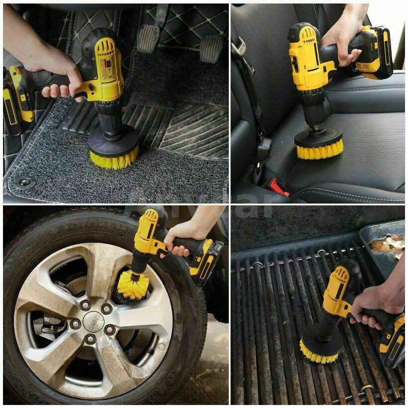 Drill Scrub Brushes Power Scrubber 3pc Bathroom Kitchen Tile Car Cleaning NEW