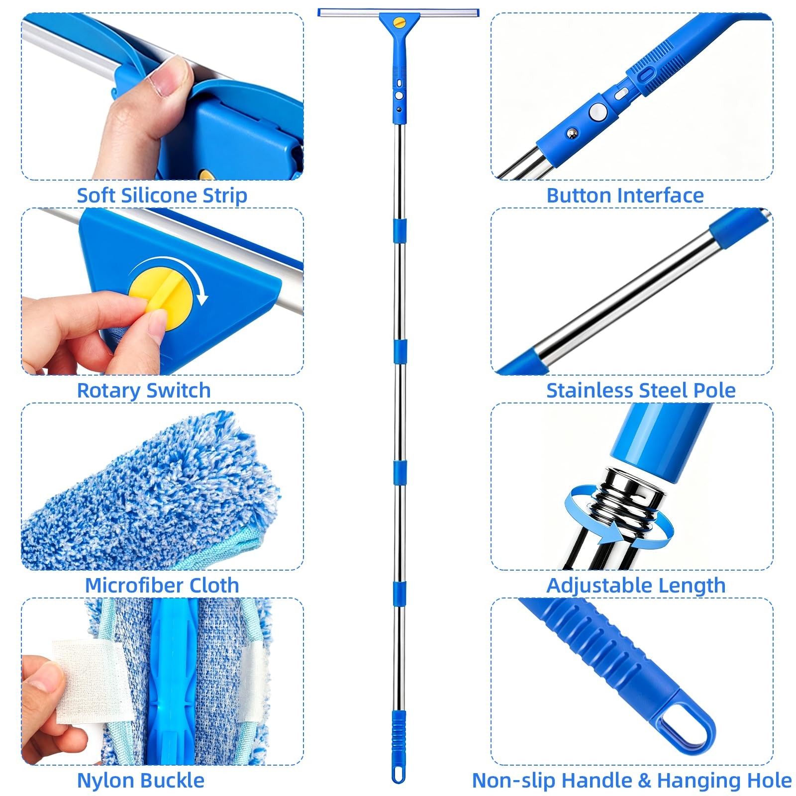 Window Cleaning Kit with 3 Gal Bucket – 14” Window Squeegee&15” Scrubber&76…