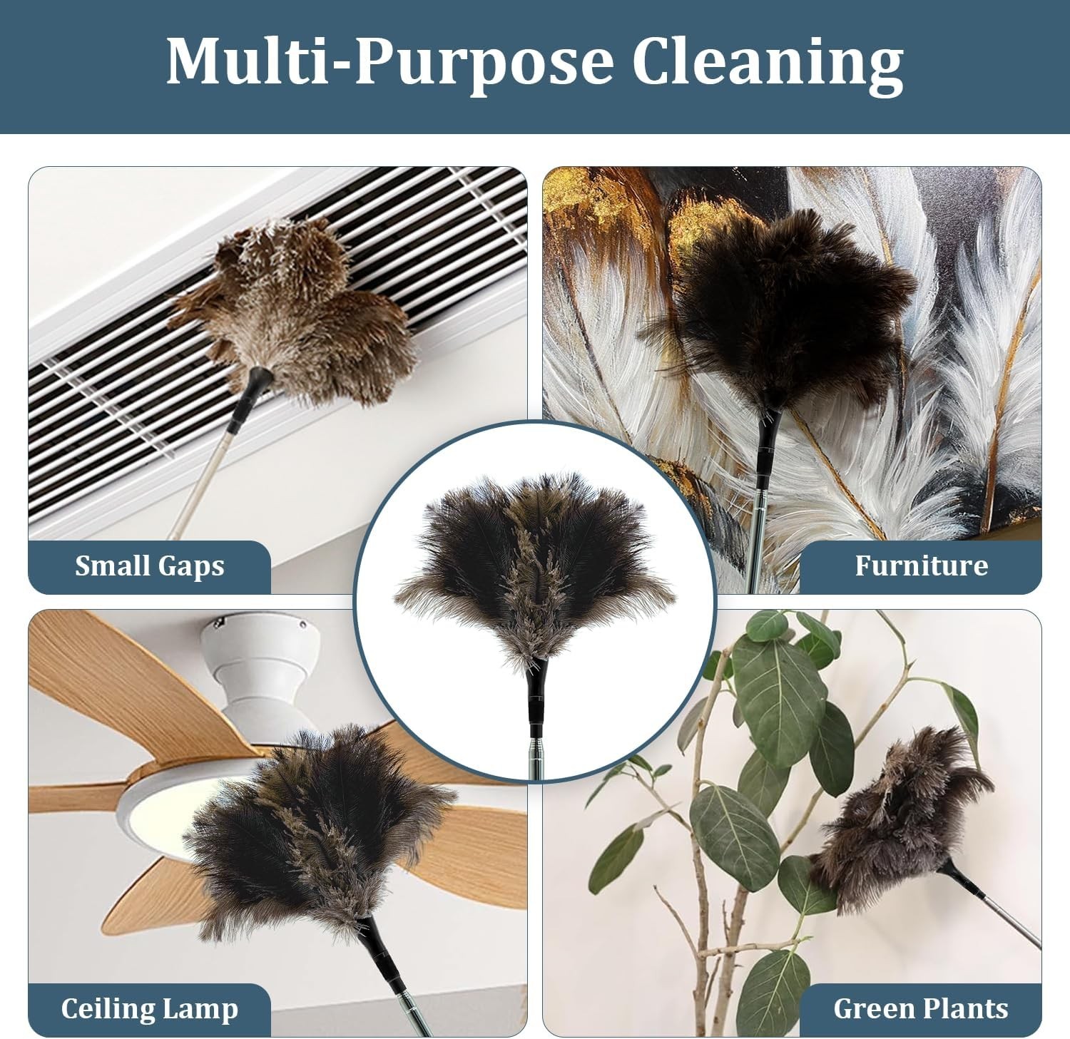 Extendable Feather Duster 47 inches Fluffy Long Handle Reusable Feather Duster